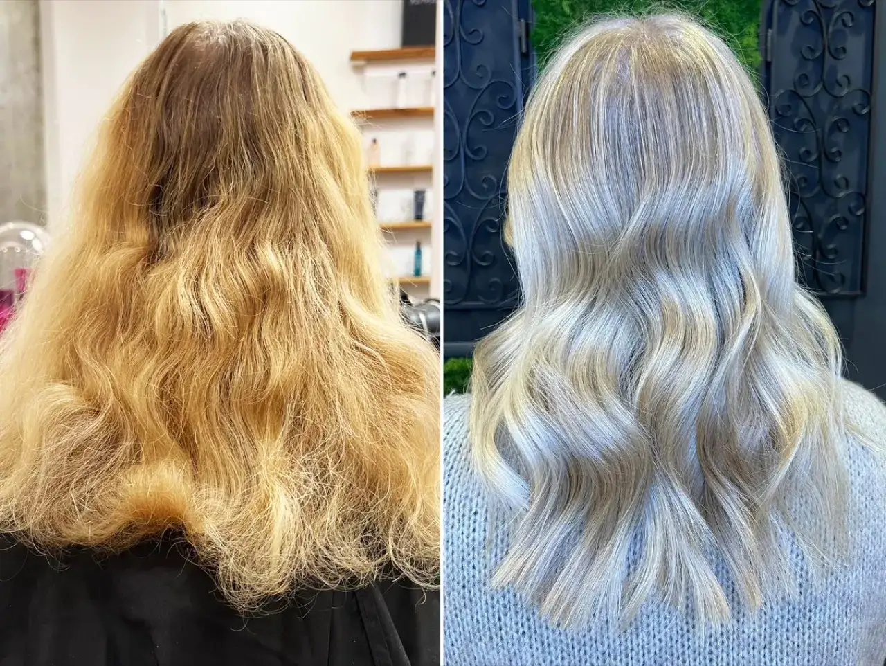 Vorher-Nachher-Vergleich: Blonde Haare wurden deutlich heller und strahlender gemacht.