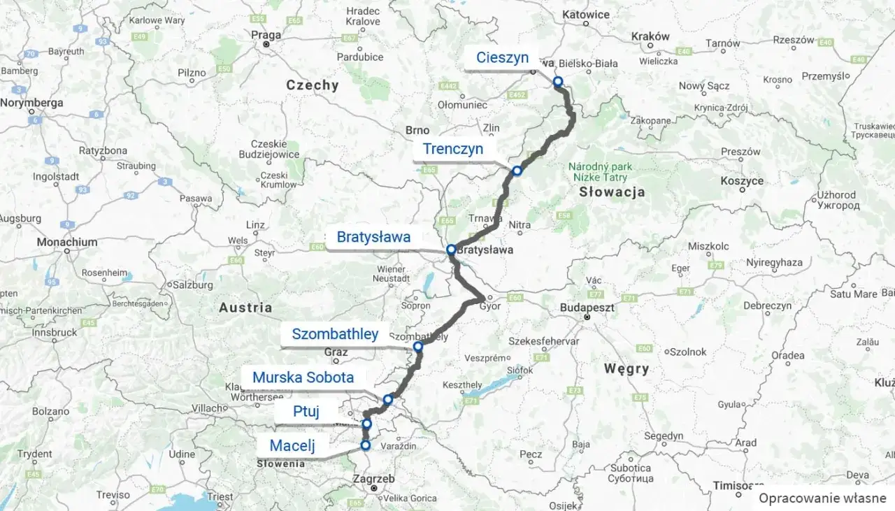 Trasa z Cieszyna przez Bratysławę, Szombathely, Ptuj do Macelja – najkrótsza droga do Chorwacji.