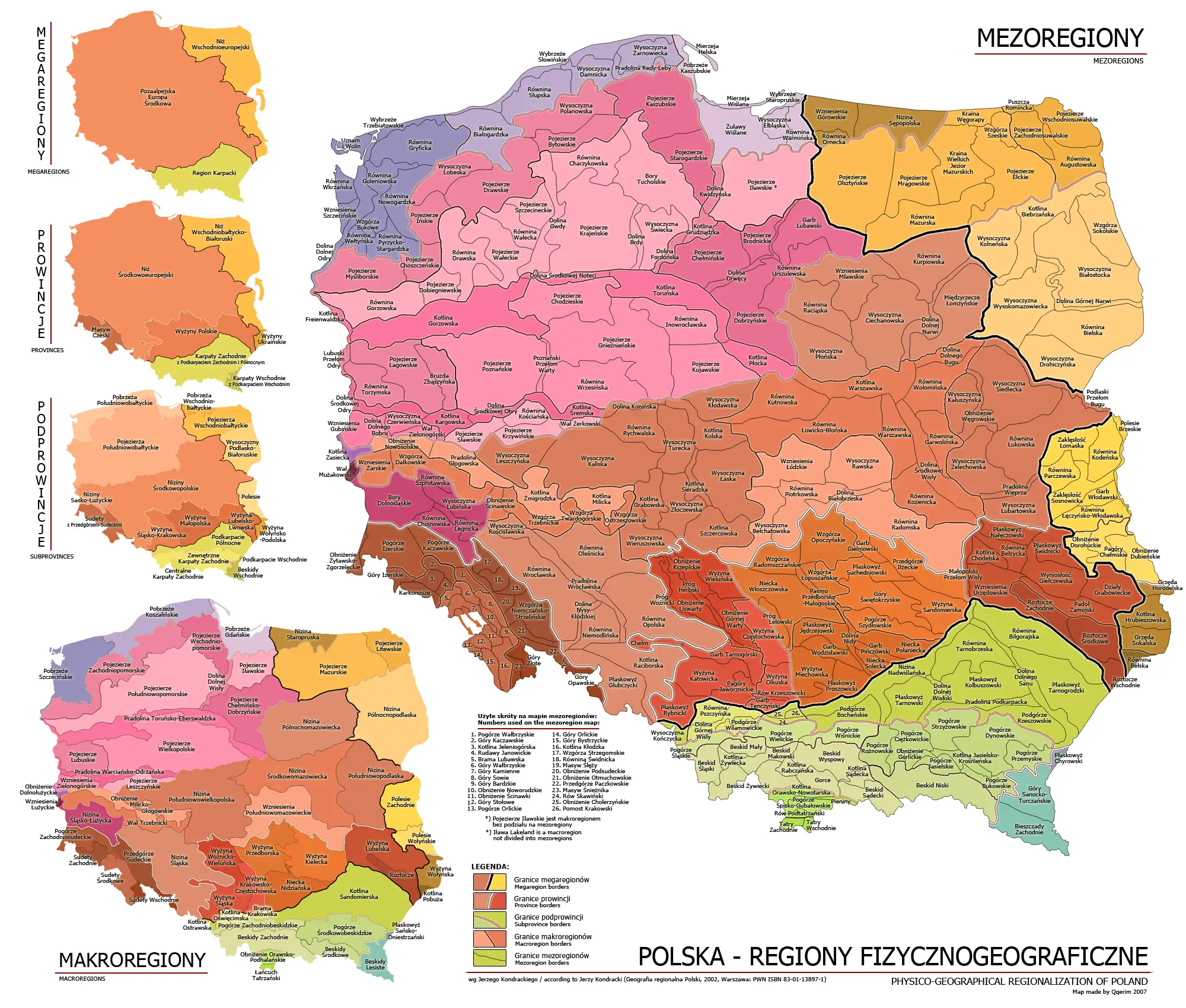 Mapa Polski z zaznaczonymi regionami górskimi i datami ferii