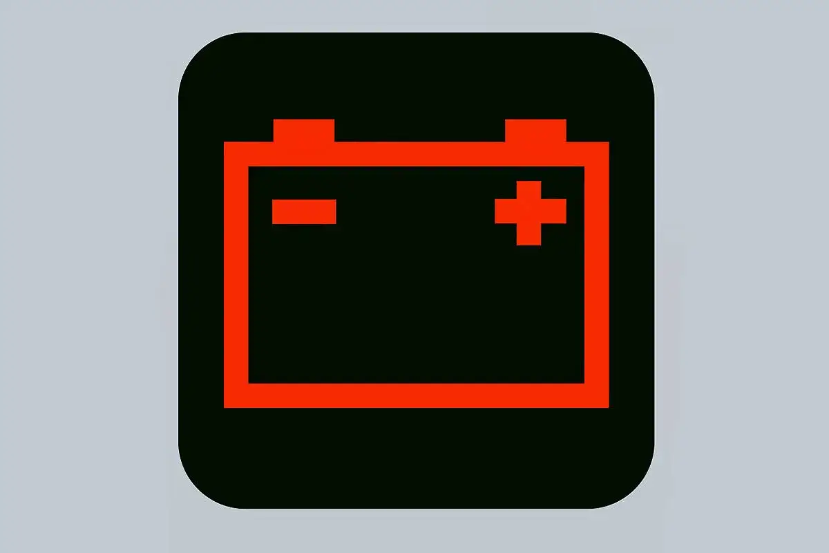 Rotes Warnsymbol f&uuml;r das Batterie Zeichen Auto. Zeigt ein Problem mit der Stromversorgung an.