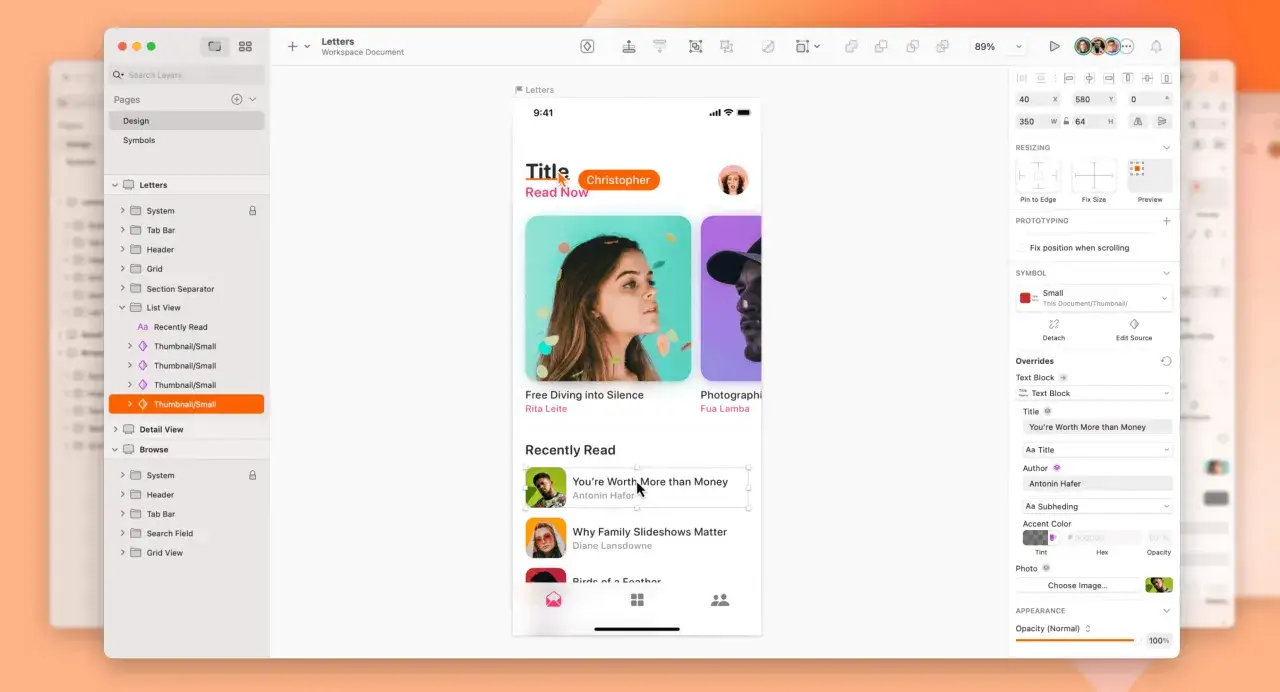 Frontend design-Entwurf einer mobilen App mit Artikeln und 