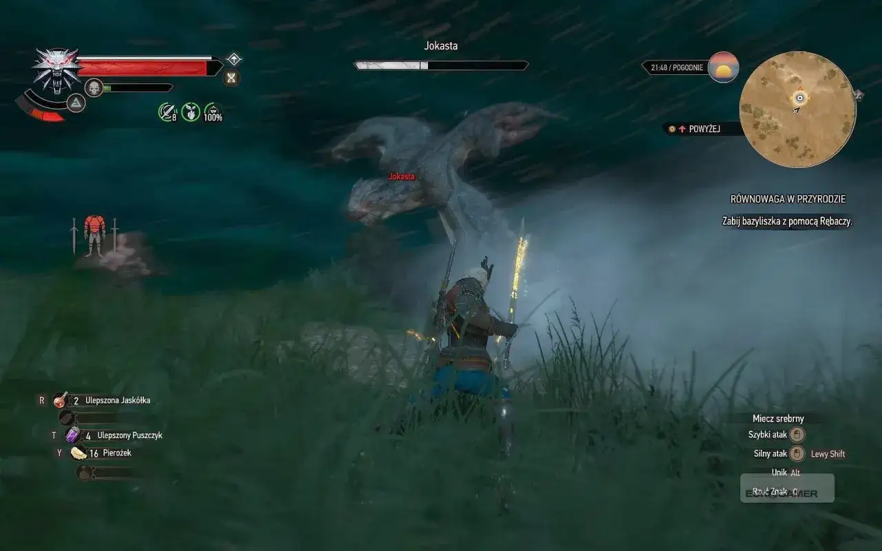 Geralt walczy z bazyliszkiem Jokastą. Misja