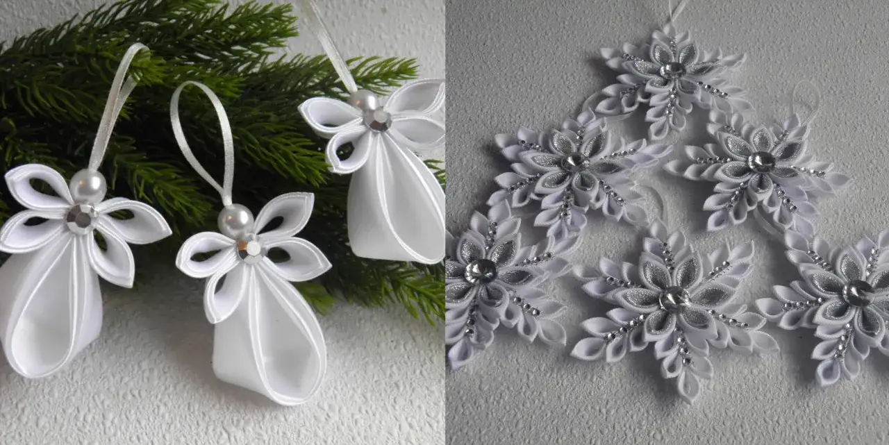 ozdoby bożonarodzeniowe ze wstążki kanzashi