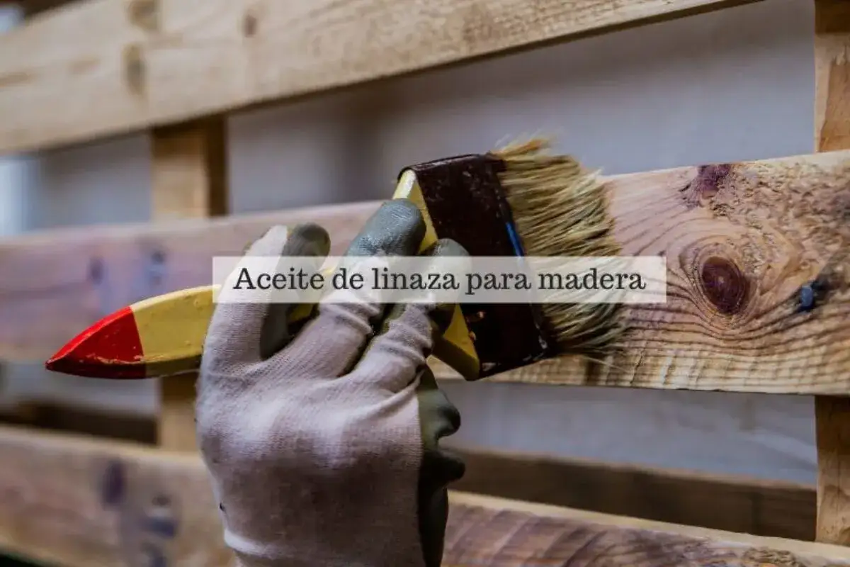Mano enguantada aplica aceite de linaza a madera, protegi&eacute;ndola y realzando su veta. Descubre para qu&eacute; sirve el aceite de linaza en la madera.