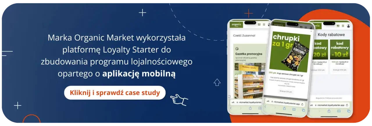 Aplikacja mobilna Organic Market działa dzięki platformie Loyalty Starter, oferując promocje i kody rabatowe.