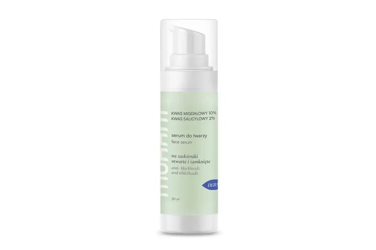 Serum z kwasem migdałowym 10% i salicylowym 2% do walki z zaskórnikami latem. Idealne dla cery problematycznej.