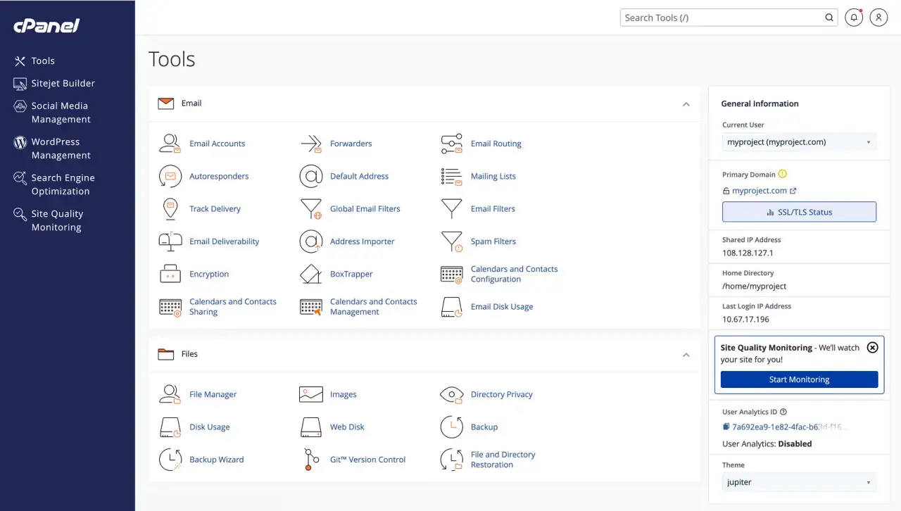 Dashboard cPanel: cos'è? Strumenti per gestire email, file, backup e monitorare il sito.