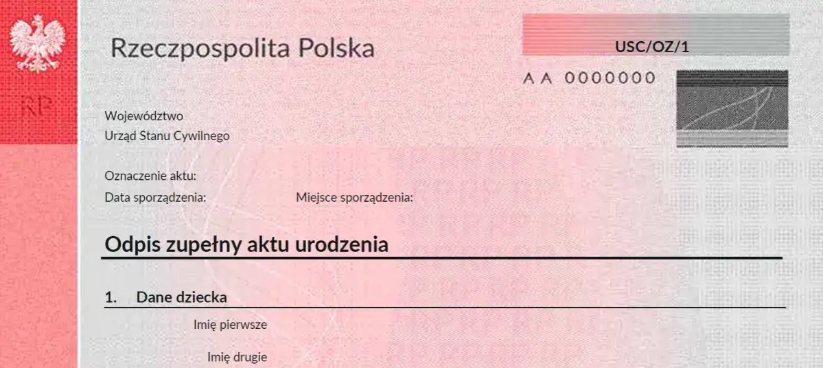 rodzaje odpisów aktu urodzenia wzory