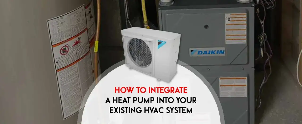 Podłączenie pompy ciepła do istniejącej instalacji HVAC. Widoczny biały moduł Daikin i szara jednostka główna.