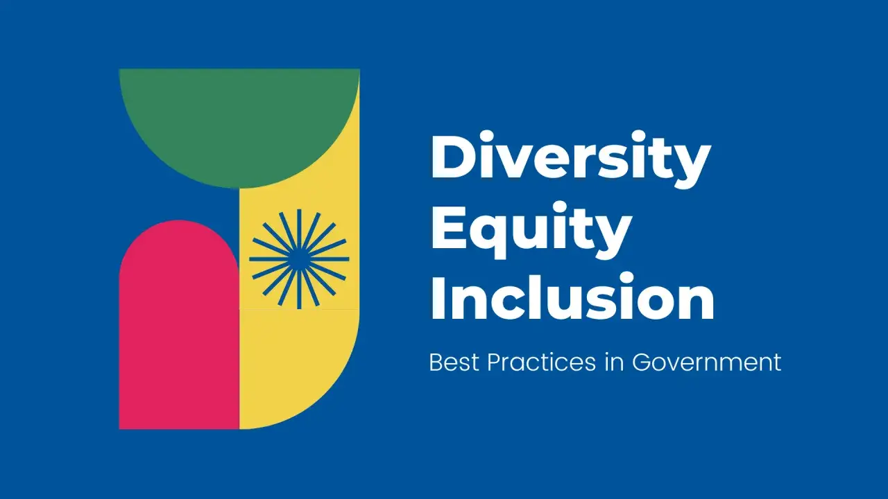 Abstract shapes in green, pink, and yellow form a logo. Text reads 