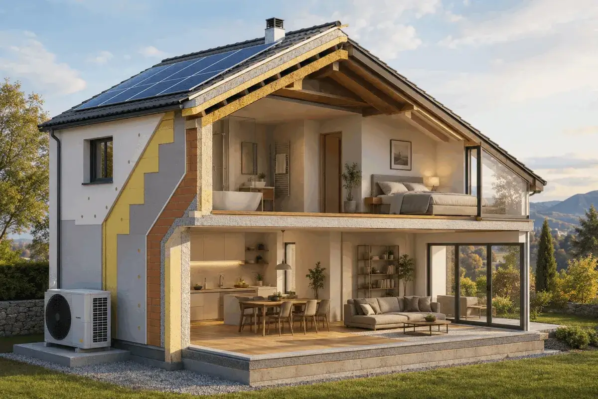 Casa green 2030: isolamento, pannelli solari e pompa di calore per un futuro sostenibile, evitando sanzioni.