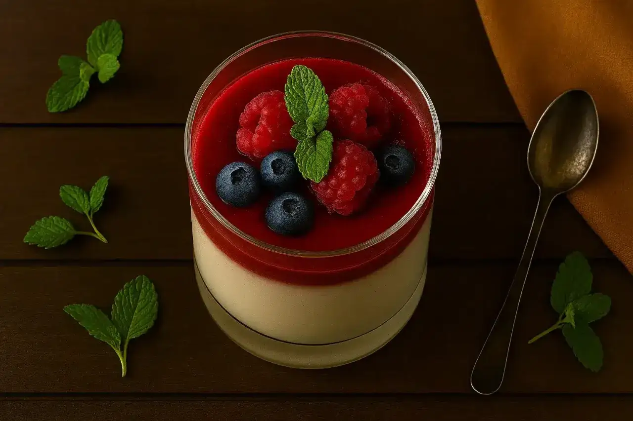 Panna cotta z malinami i borówkami, idealna na deser. Prosty przepis na panna cottę, który zachwyci każdego.