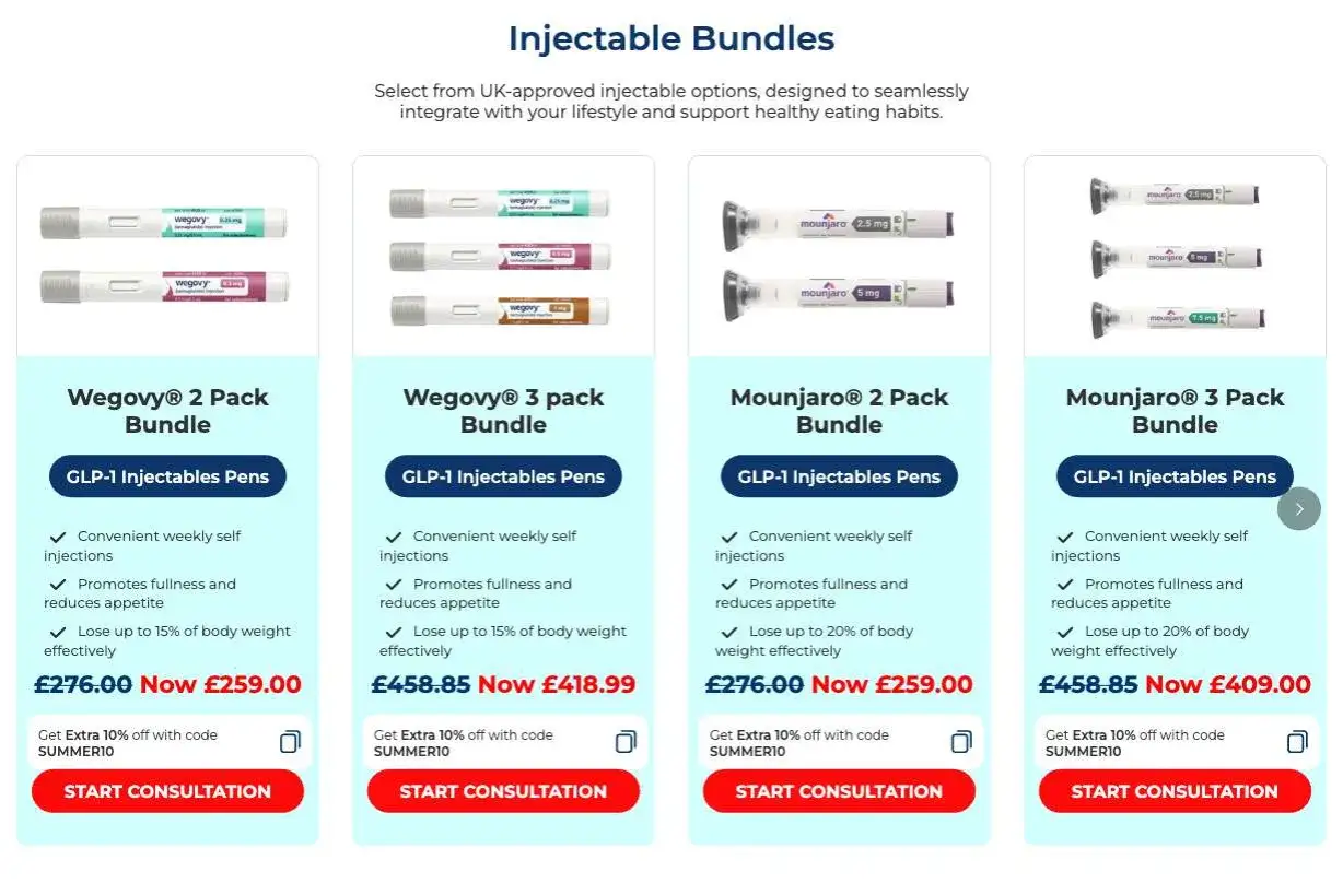 Zastrzyki na odchudzanie: Wegovy i Mounjaro. Oferty pakietów GLP-1 Injectables Pens, wspierające kontrolę wagi.