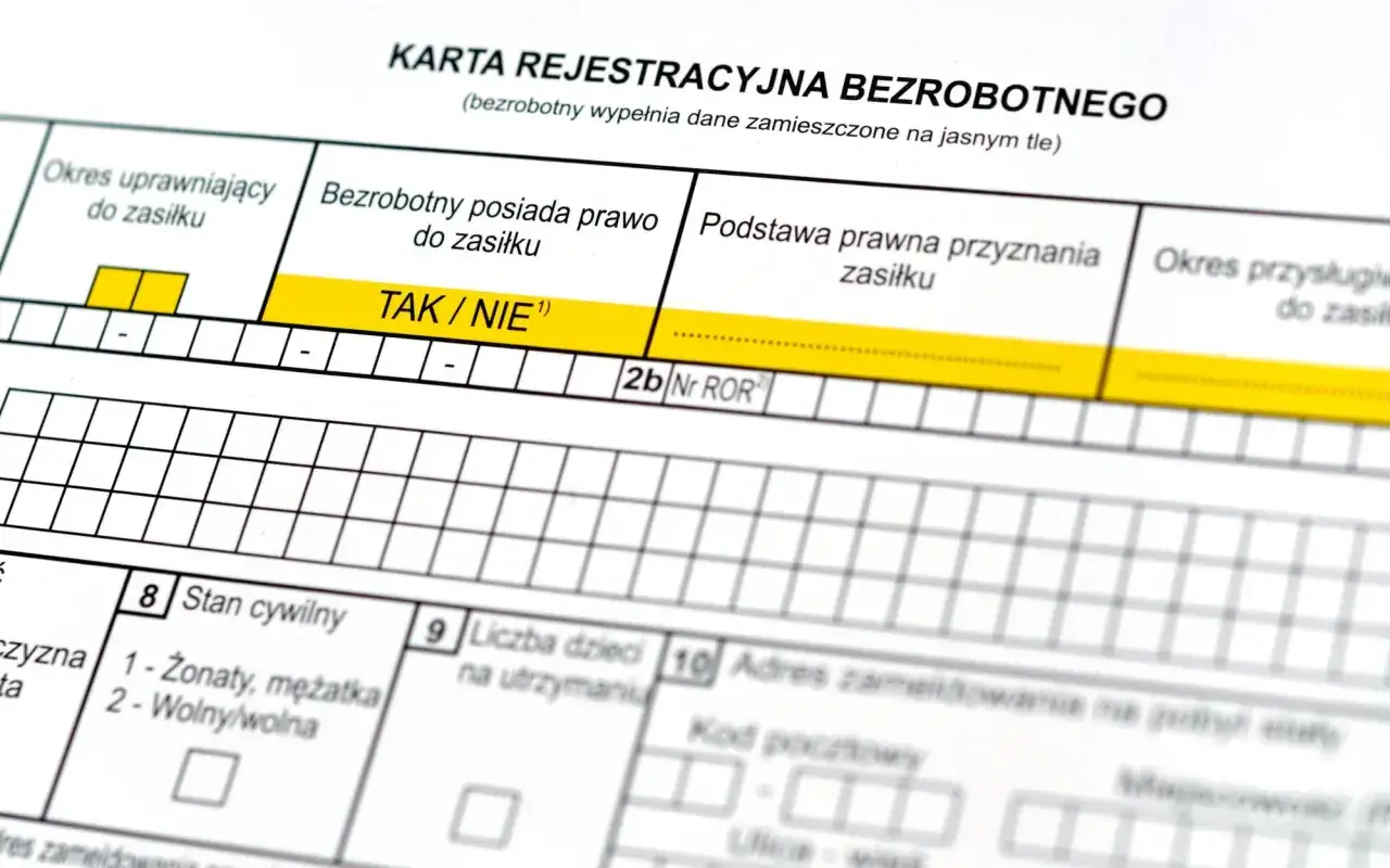 Karta rejestracyjna bezrobotnego, z zaznaczonym polem 