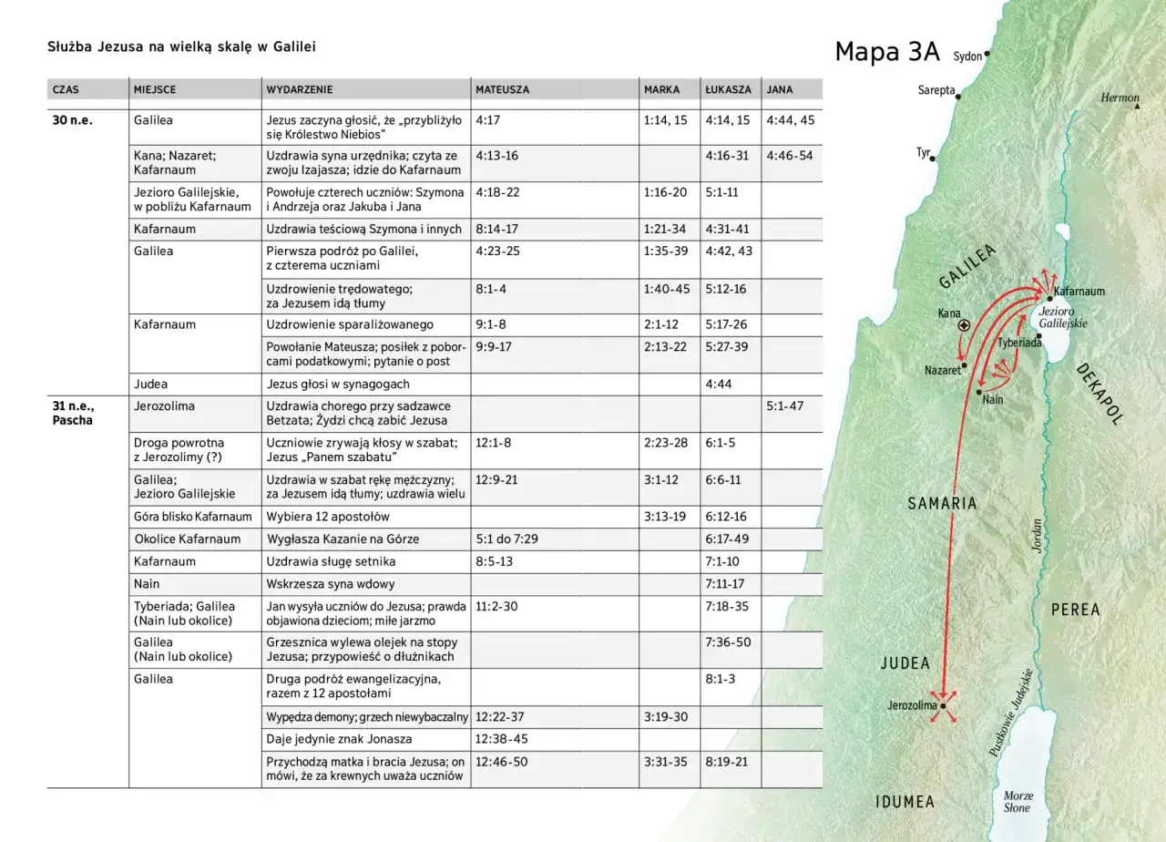 Mapa pokazuje, jakiej narodowości był Jezus, skupiając się na jego służbie w Galilei.