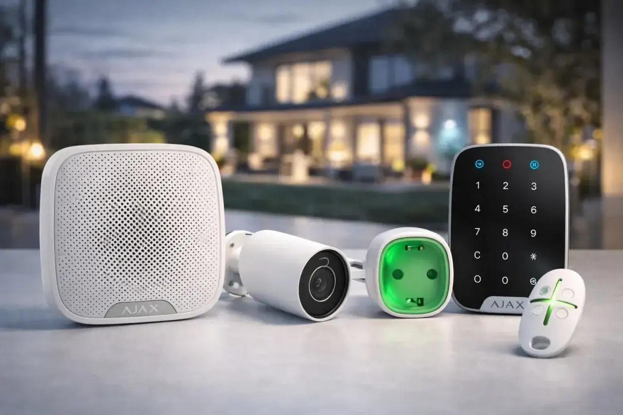 Säkerhetssystem från Ajax: siren, kamera, smart kontakt och kontrollpanel. Trygghet för ditt hem.