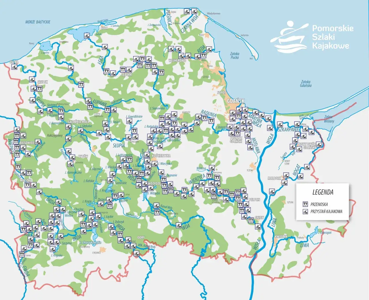 Mapa regionów kajakowych Polska