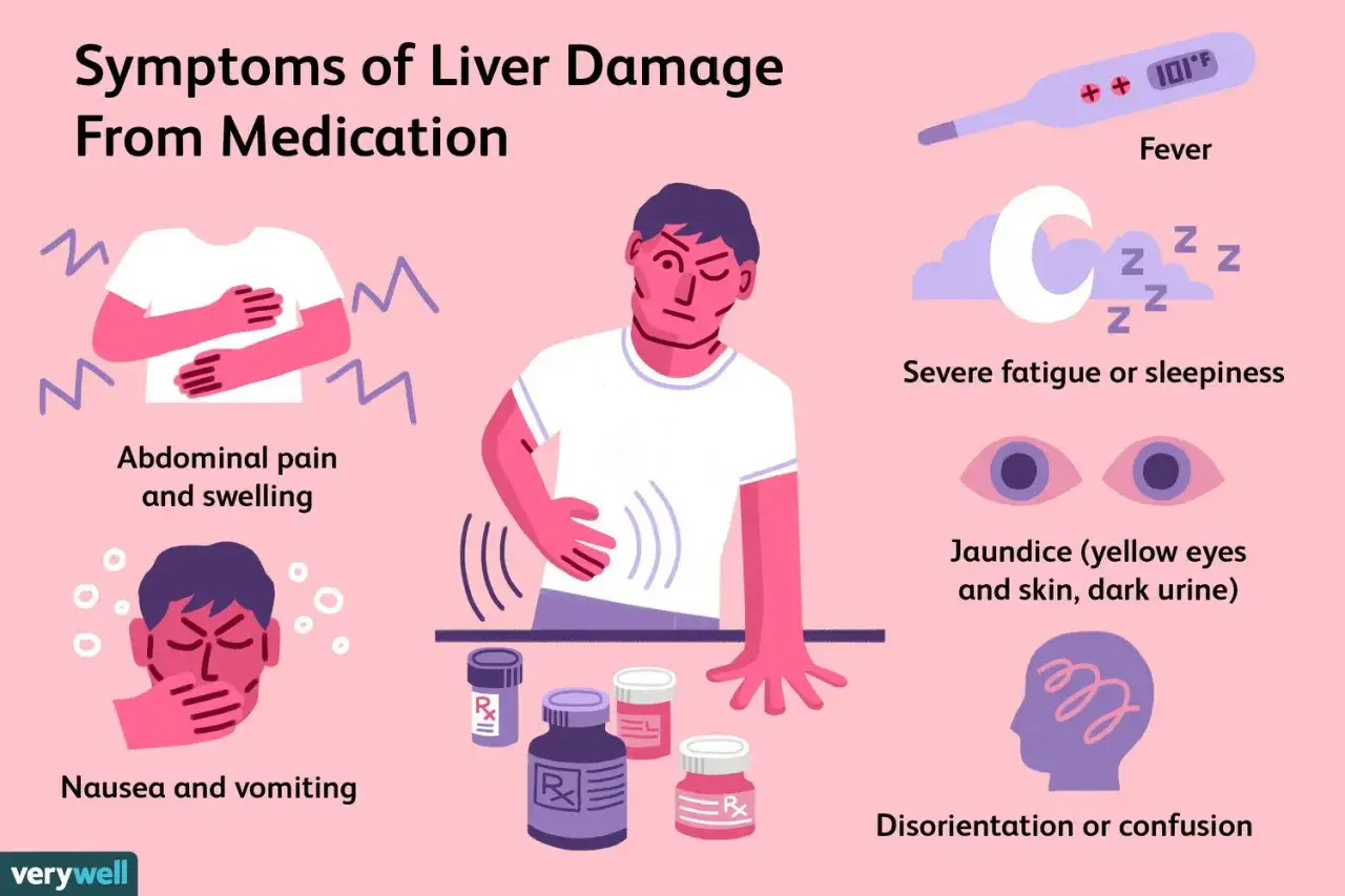 Symptômes de l'hépatite médicamenteuse : douleur abdominale, nausées, fièvre, fatigue, jaunisse, confusion. Attention aux médicaments.
