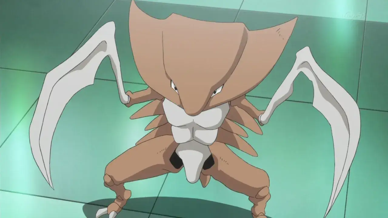 Ein braunes Pokémon mit scharfen Klauen, das an ein Domfossil oder Helixfossil erinnert, steht kampfbereit.