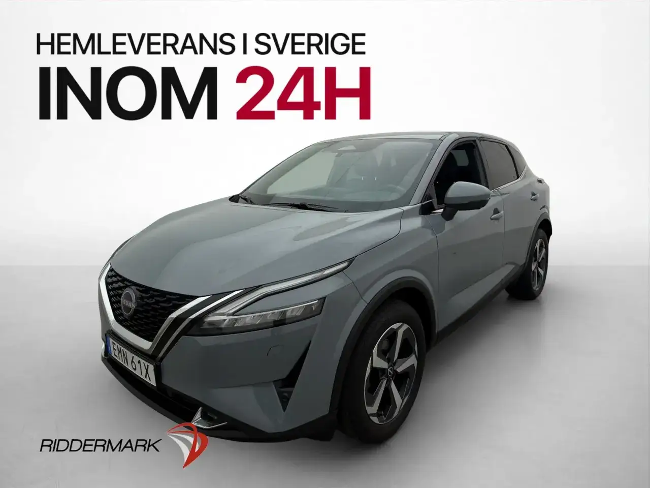 Gr&aring; Nissan Qashqai hybrid, hemleverans inom 24h i Sverige. Se nissan qashqai hybrid pris hos Riddermark.