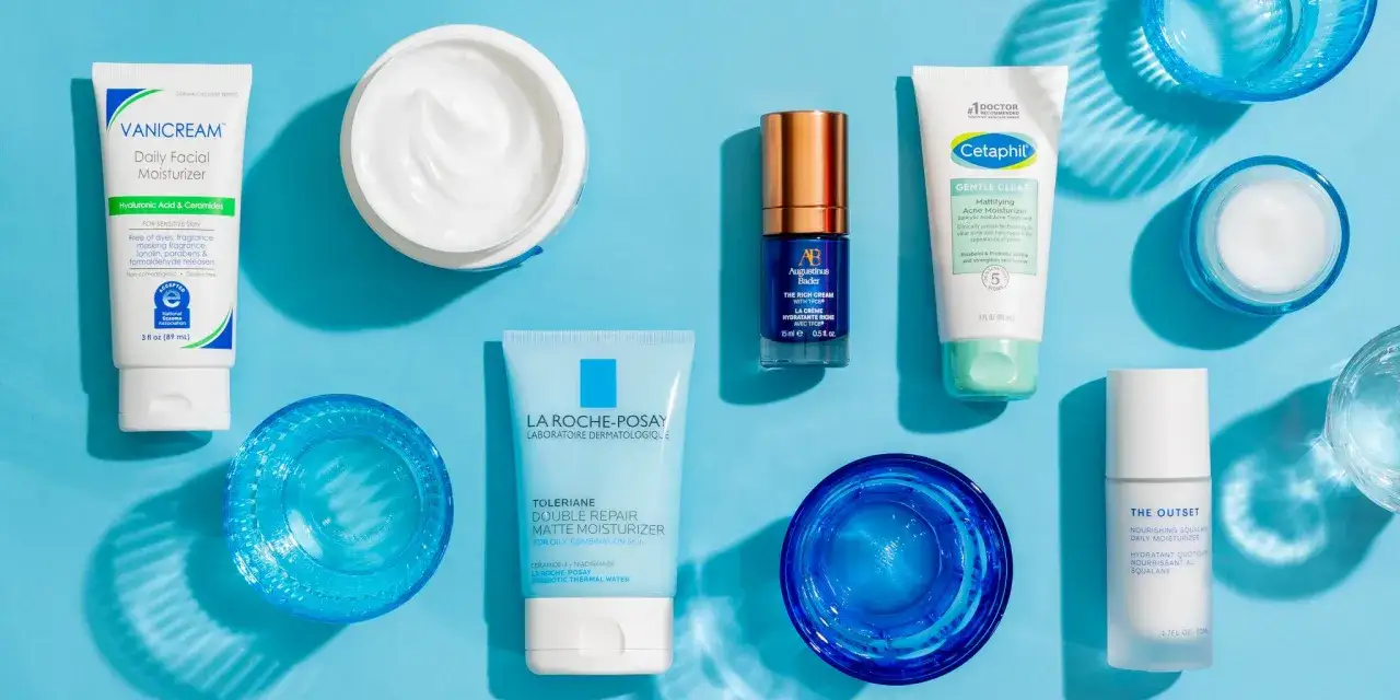 Des produits de soin pour savoir comment bien hydrater son visage : Vanicream, La Roche-Posay, Augustinus Bader, Cetaphil, The Outset.