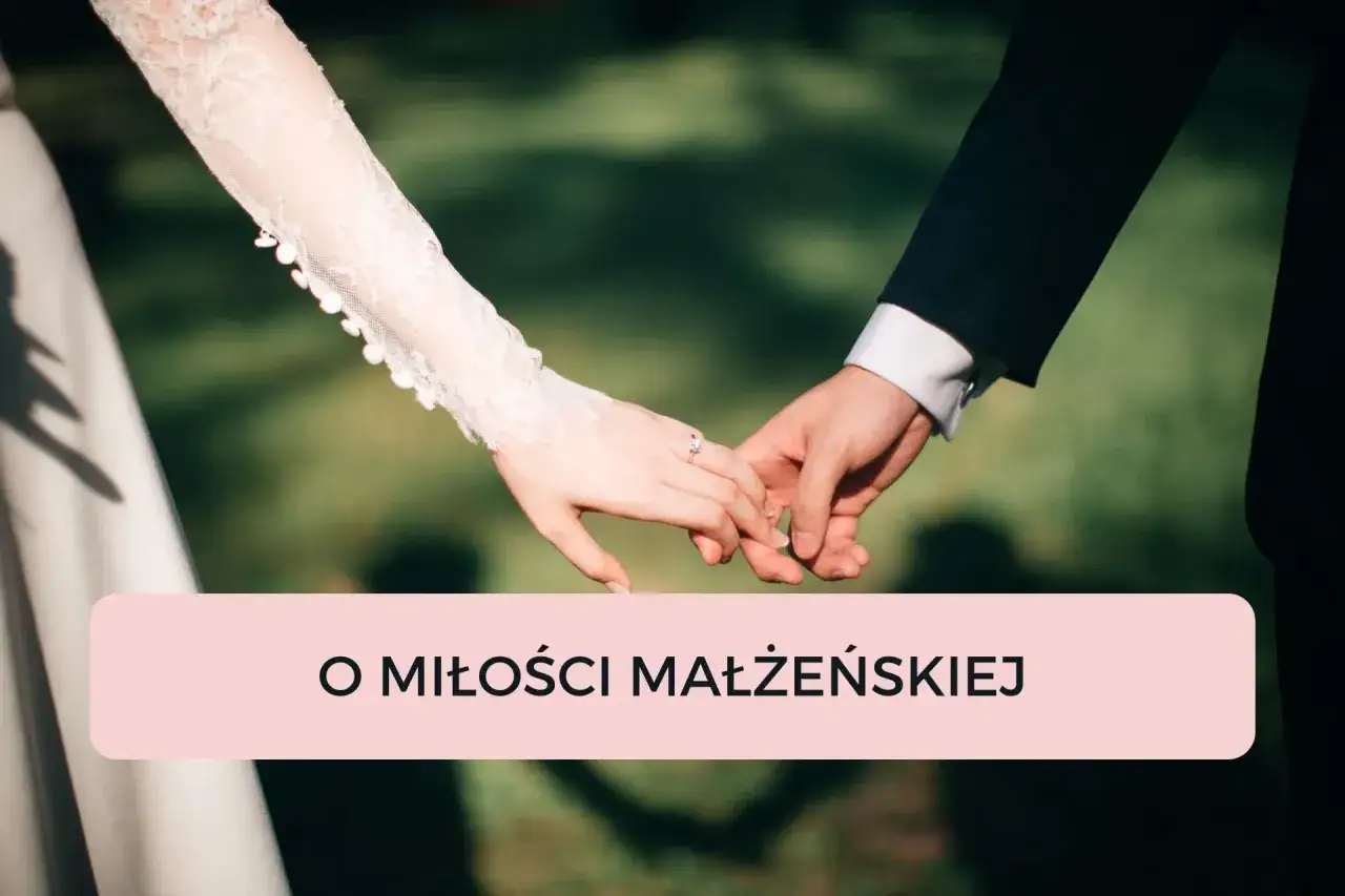 Dłoń panny młodej w koronkowej rękawiczce i pana młodego trzymają się. Czy pieszczoty z żoną to grzech? Miłość małżeńska jest piękna.