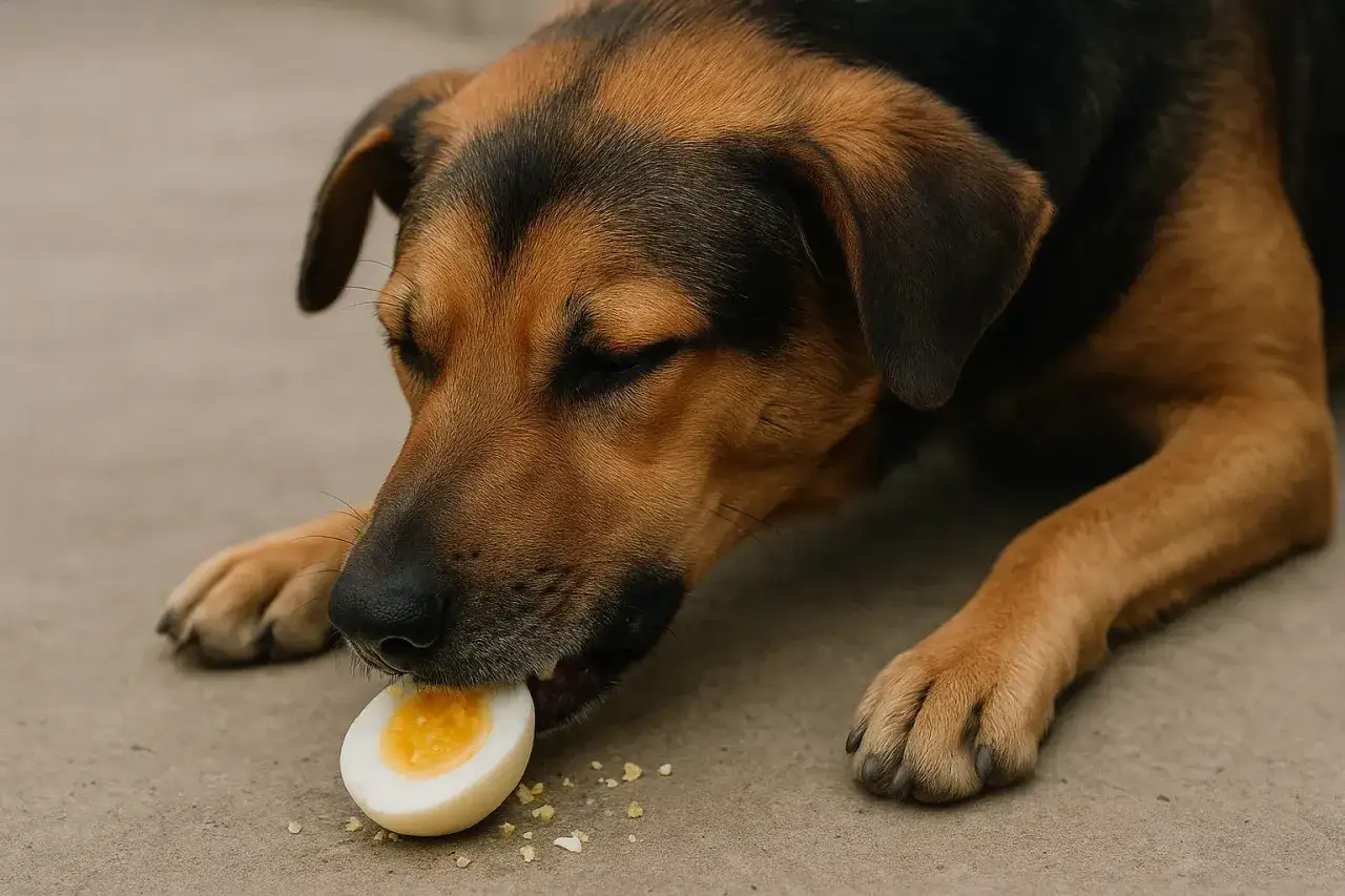 Un chien savoure un œuf dur. La question est : combien d'œufs par semaine pour un chien ?