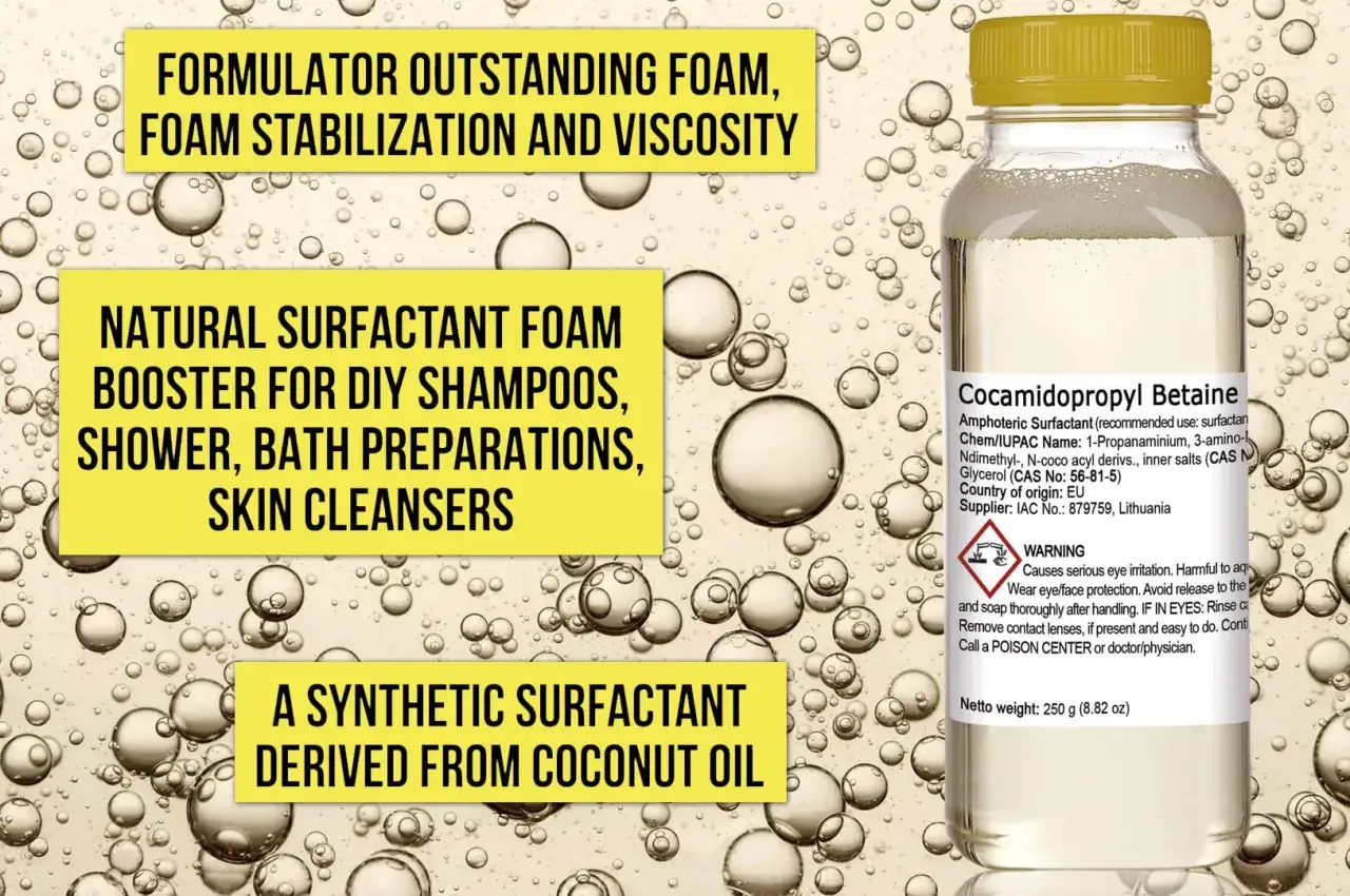 Flacone di Cocamidopropyl Betaine, un tensioattivo che pu&ograve; causare irritazione. Usare con cautela.