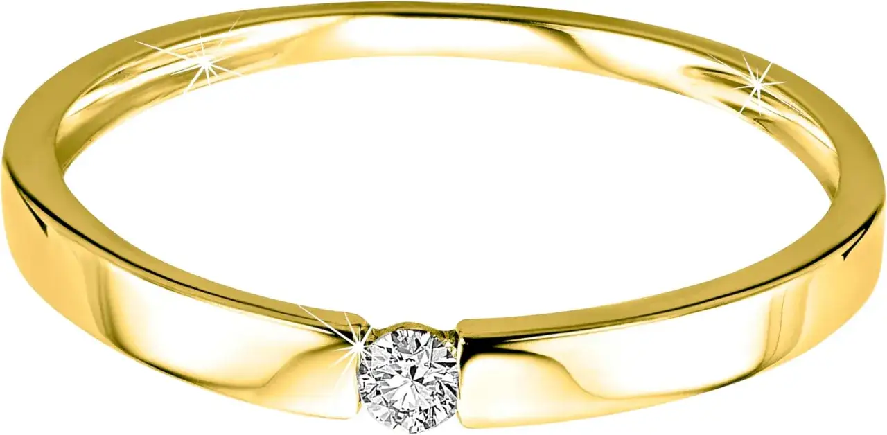 Anillo de oro 375 con un diamante. El oro 375 significa que tiene un 37.5% de oro puro, ideal para joyer&iacute;a duradera.