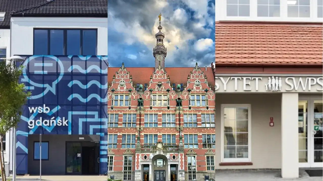 Trzy budynki uczelni: WSB Gdańsk, historyczny budynek w centrum i SWPS. Idealne miejsca na studia 2 stopnia.
