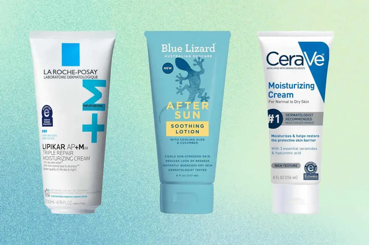 Kremy po opalaniu i nawilżające: Blue Lizard After Sun, La Roche-Posay Lipikar AP+M, CeraVe Moisturizing Cream. Pomoc w walce z oparzeniami od słońca.