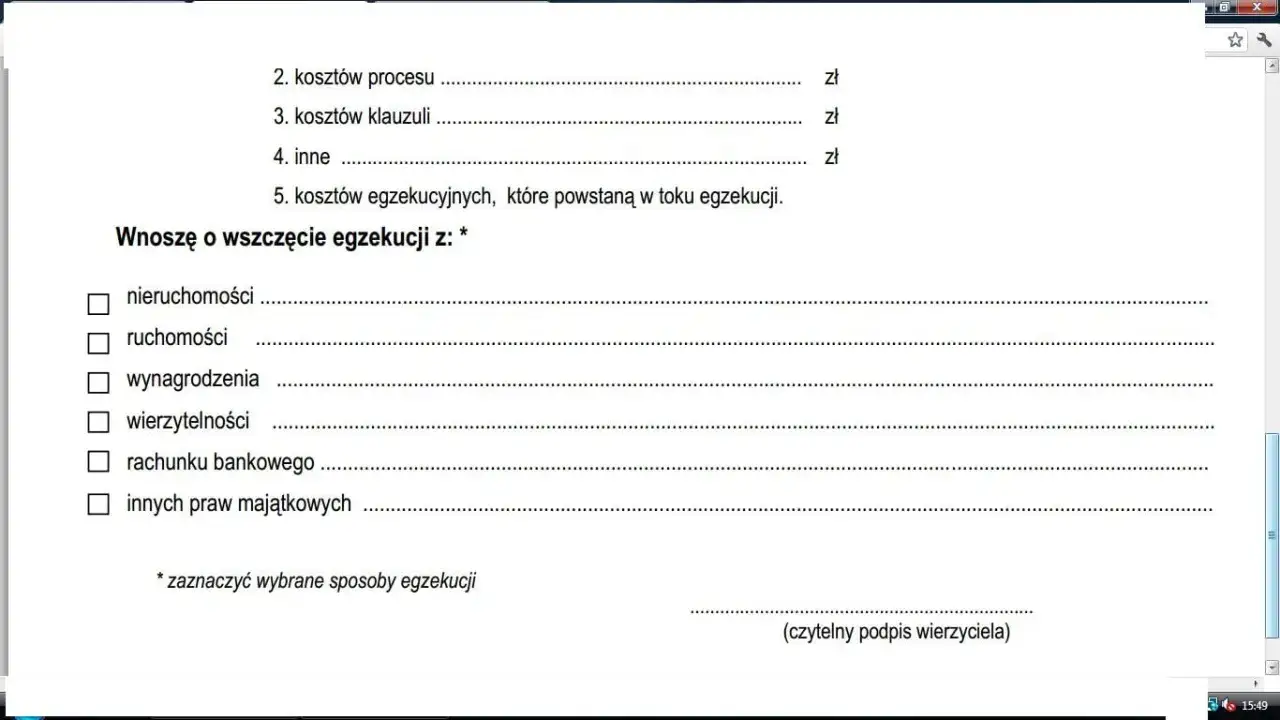 wniosek do komornika wzór