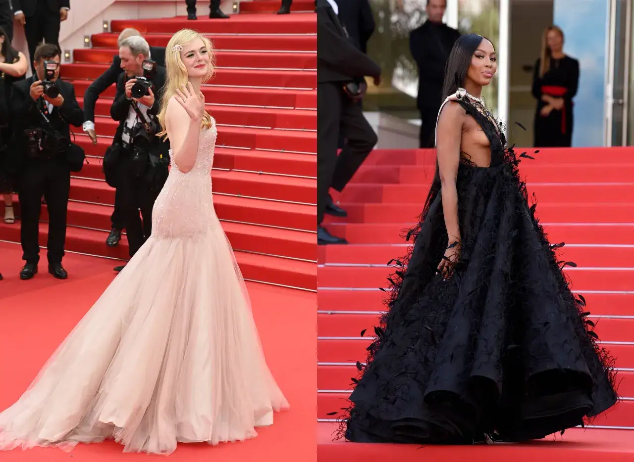 Elle Fanning and Naomi Campbell grace the Cannes Film Festival red carpet, dazzling in elegant gowns.