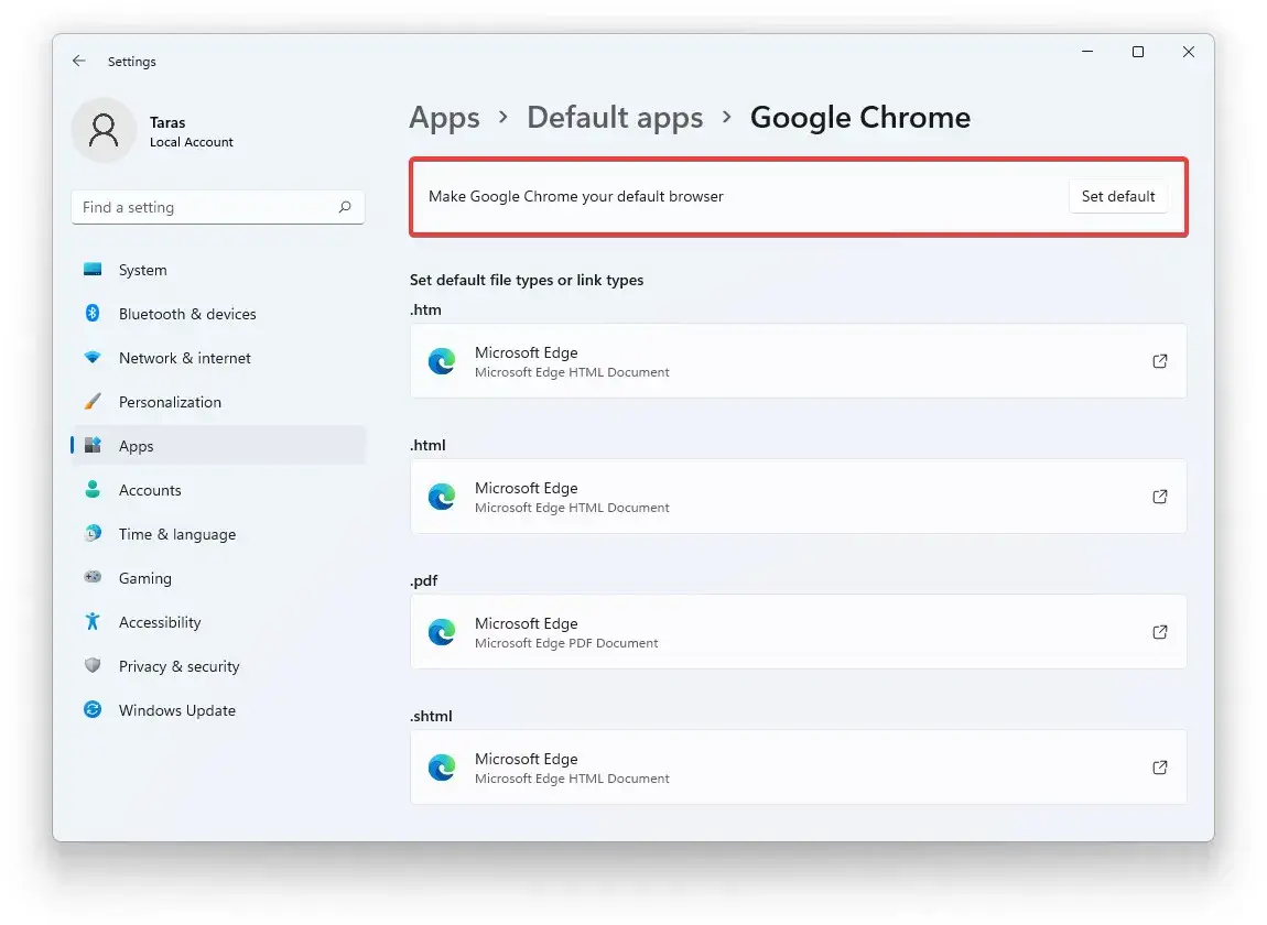Windows 11 ustawienia aplikacji domyślnych Chrome