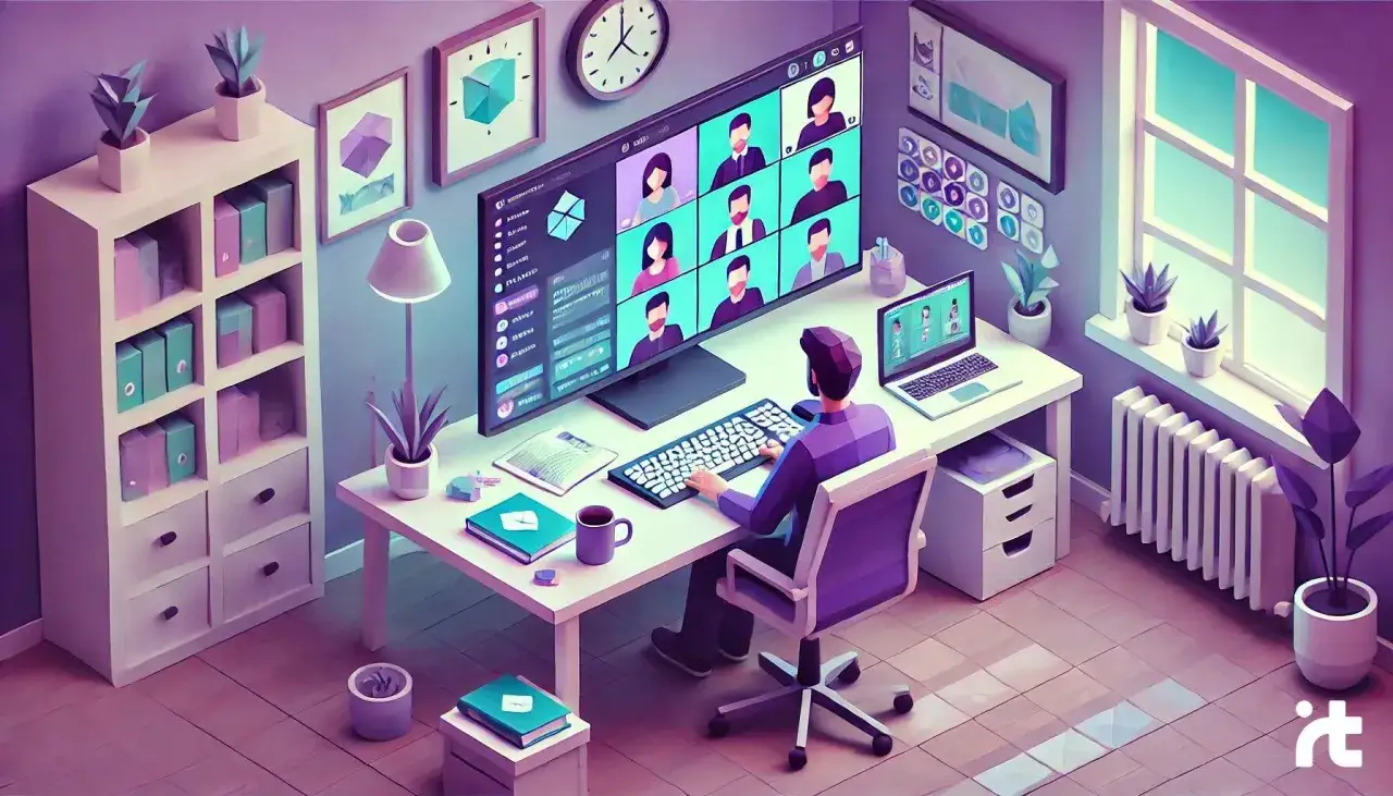 Un hombre participa en una videollamada, mostrando la importancia de la **comunicaci&oacute;n en equipo** en un entorno de trabajo moderno.