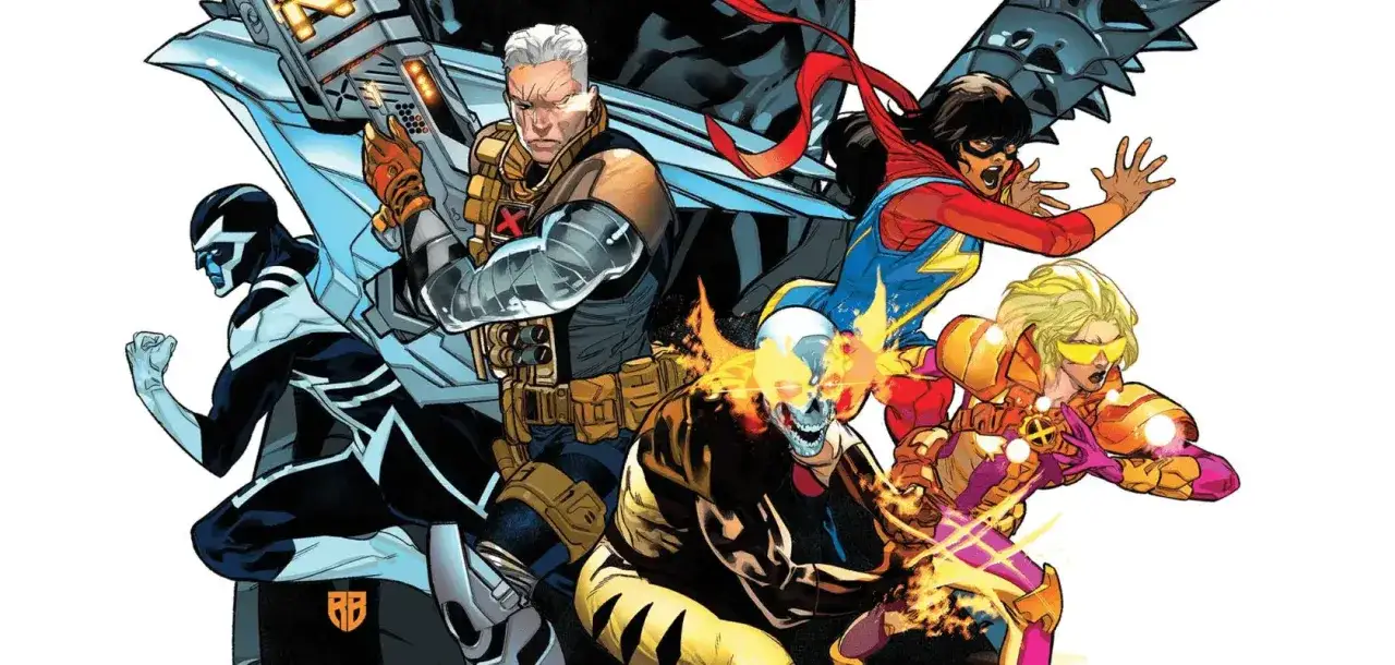 Les X-Men de Marvel, dont Cable et Ms. Marvel, se préparent au combat. Ils affrontent des menaces, pas celles de DC.