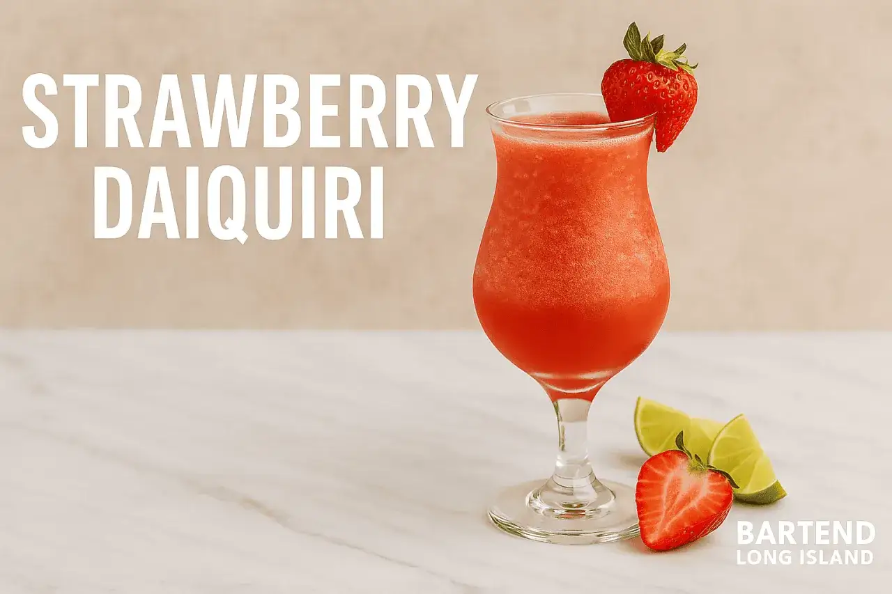 Fryst strawberry daiquiri med lime och jordgubbe. Perfekt f&ouml;r ett strawberry daiquiri recept.