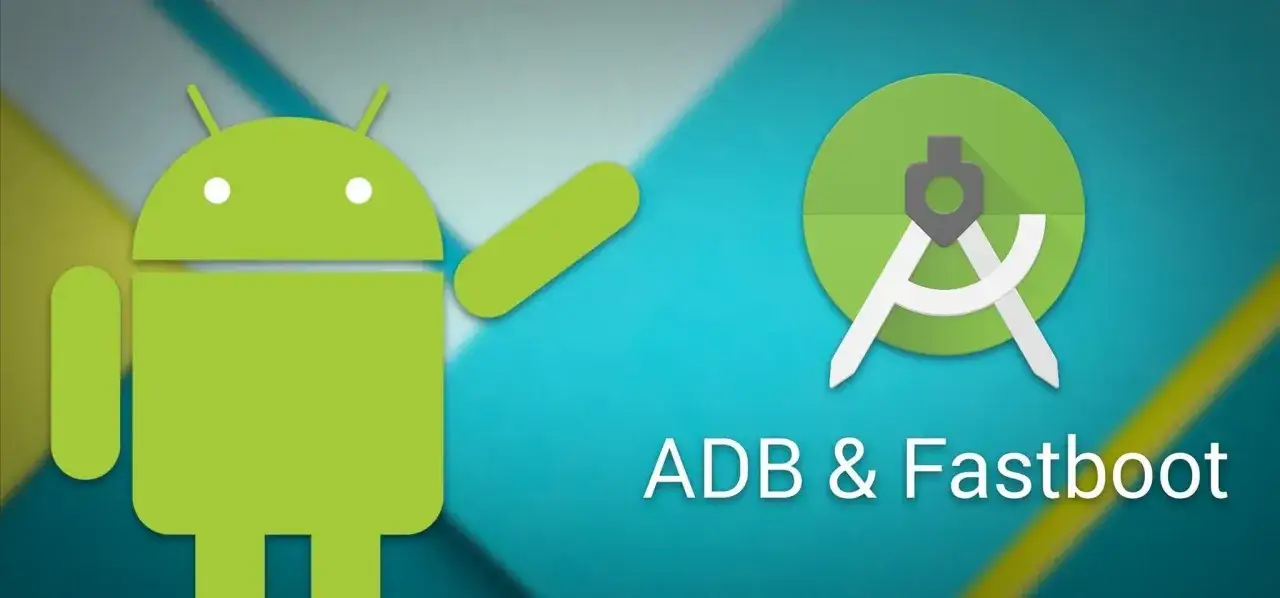 Zielony robot Android obok ikony Android Studio z napisem ADB & Fastboot. Narzędzia do wgrywania Androida na tablet.