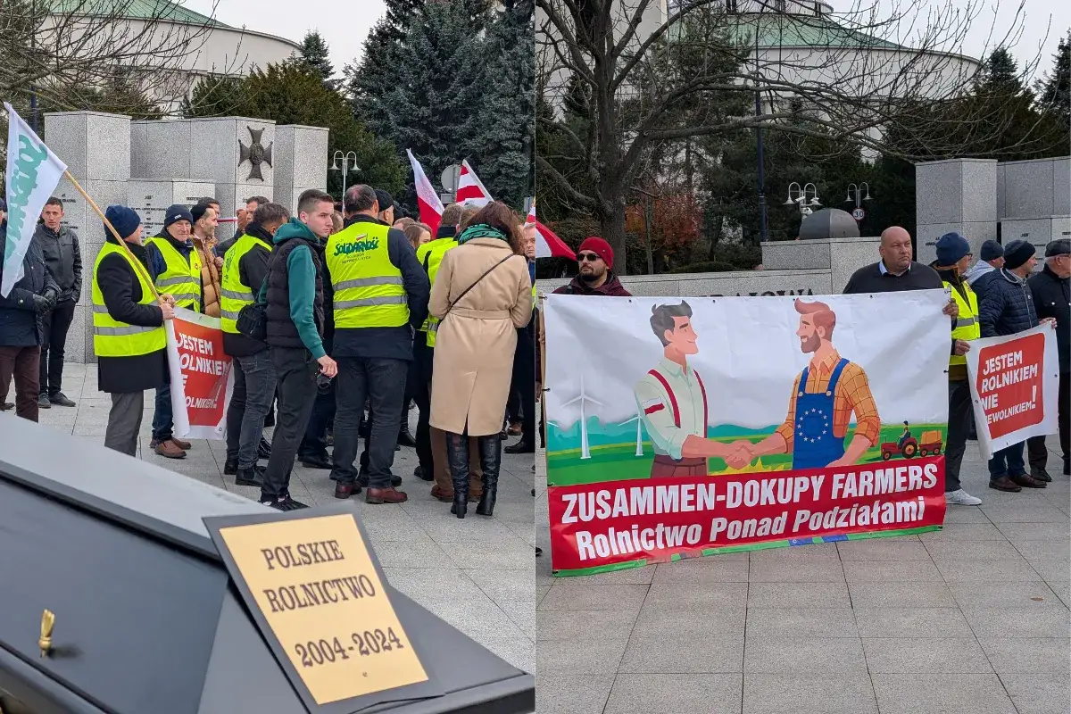 Protest rolników z transparentem