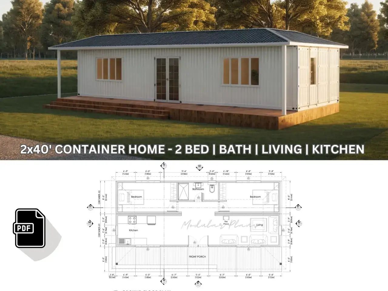Maison en container moderne 2 chambres, 1 salle de bain, cuisine et salon. Découvrez le prix abordable de cette maison préfabriquée.