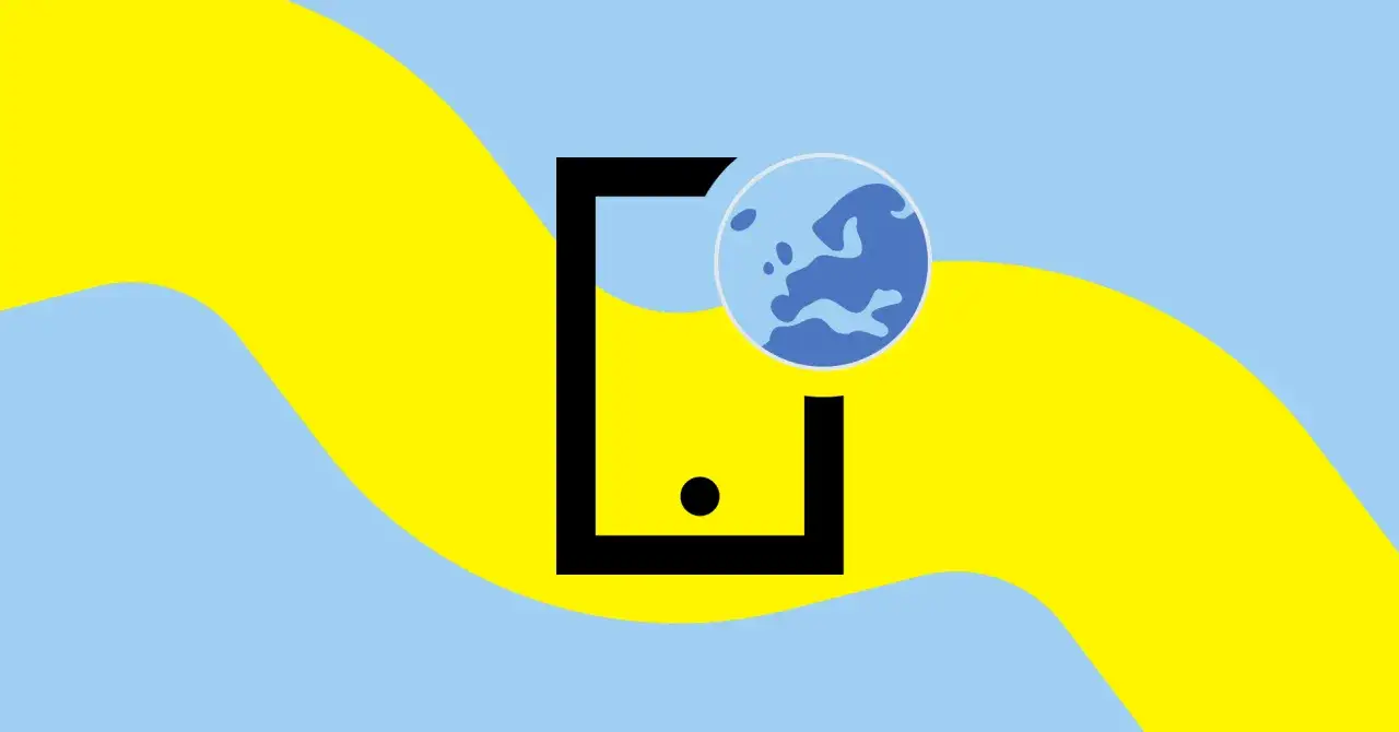 Symbol telefonu z globusem Europy na tle falujących pasów żółtego i błękitnego. Symbolizuje swobodę komunikacji, jak roaming w UE.