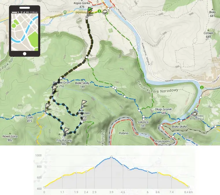 Mapa szlak&oacute;w Trzy Korony Pieniny