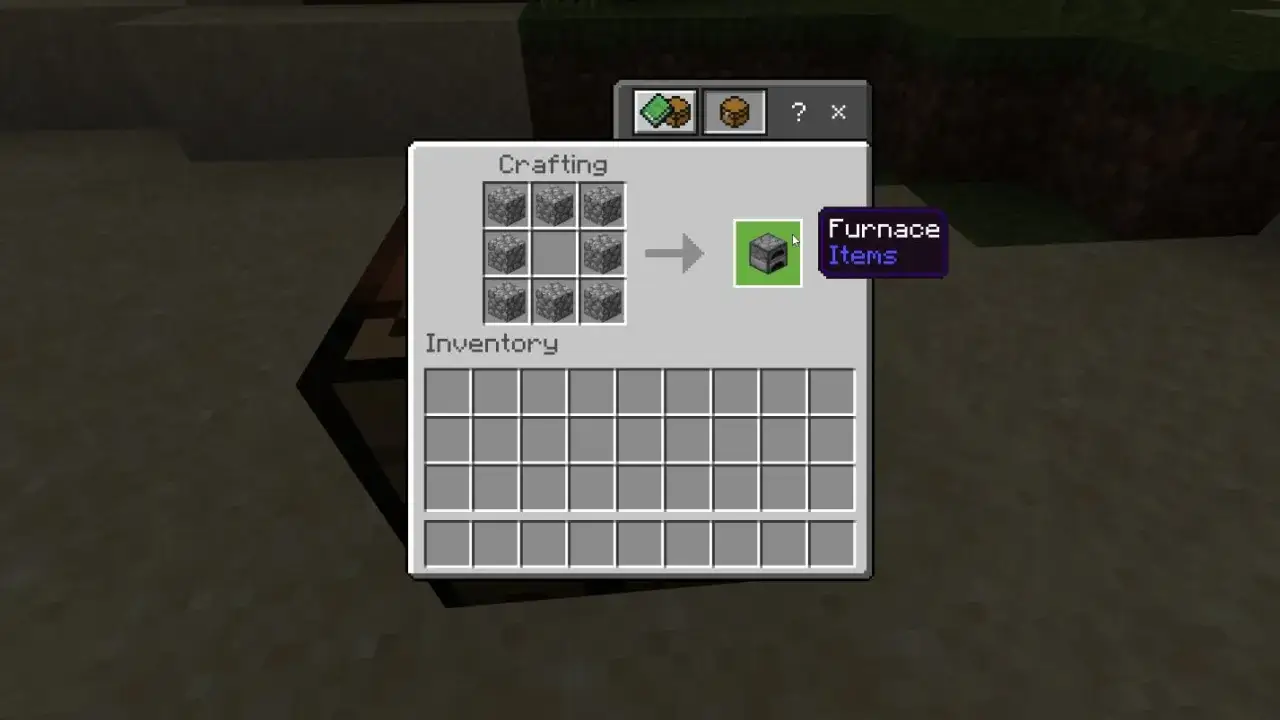 Creando un ahumador Minecraft con 8 bloques de adoqu&iacute;n en la mesa de crafteo.