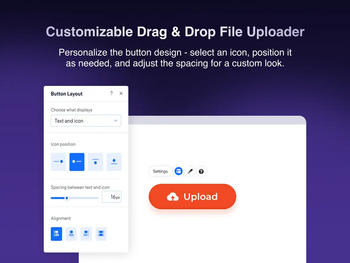 Tuto Wix : personnalisez votre bouton d'upload avec icône, position et espacement.