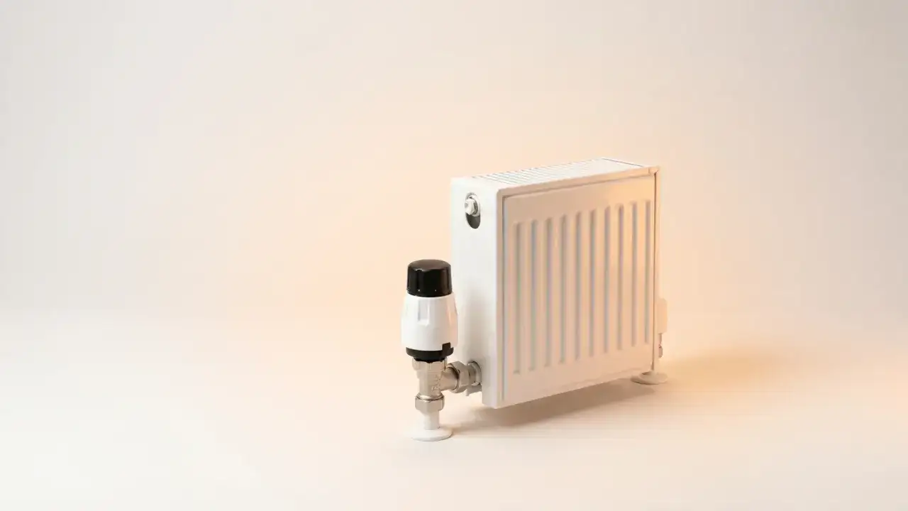Radiador blanco con termostato, ideal para aprender como ahorrar en la factura del gas y mantener tu hogar c&aacute;lido eficientemente.