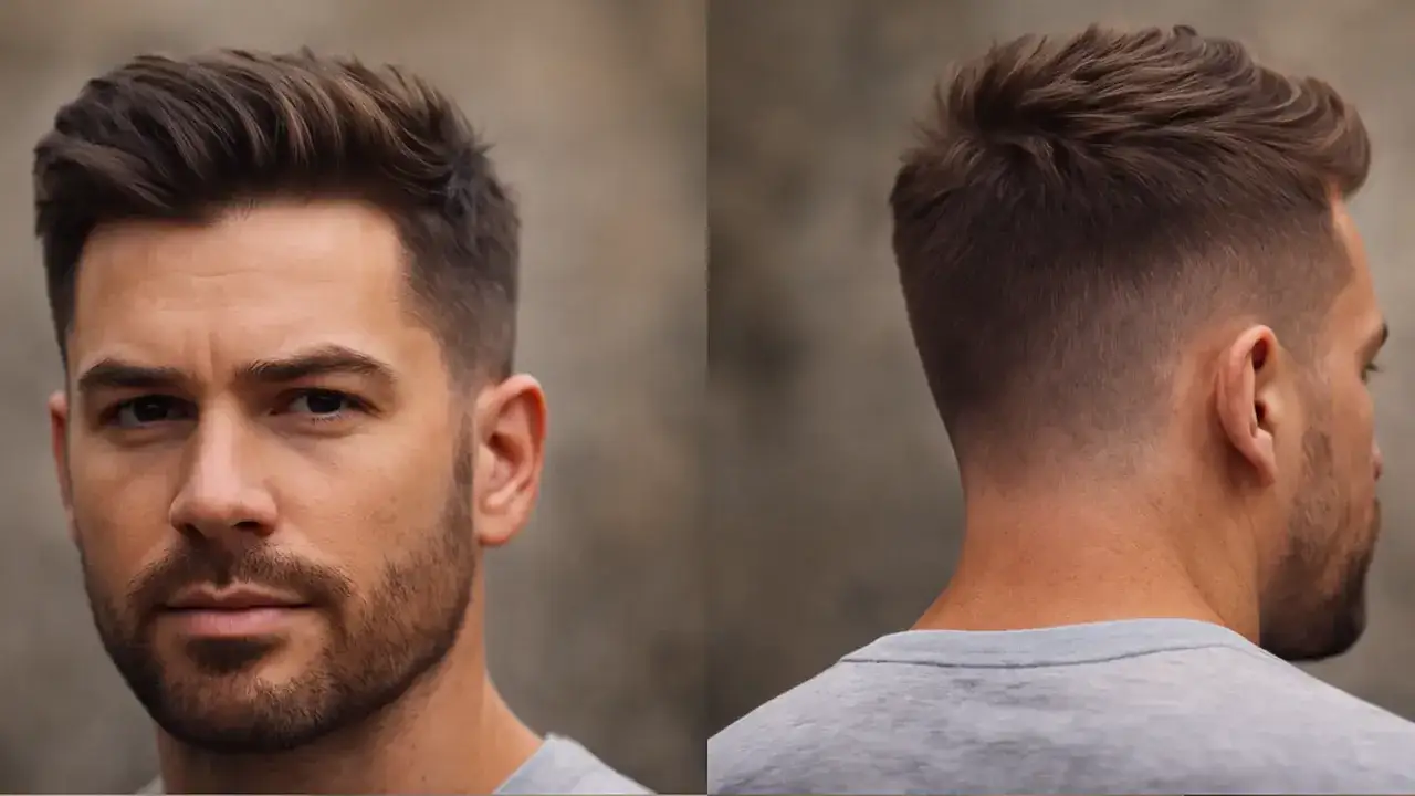 Mann mit einem modernen Haarschnitt, oben länger und an den Seiten mit einem **mid fade** auslaufend.