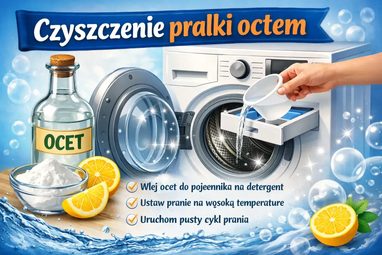 Czyszczenie pralki octem: wlej ocet do szuflady, ustaw wysoką temperaturę i uruchom pusty cykl. Czy ocet niszczy uszczelki w pralce? Nie, jeśli używasz go prawidłowo.