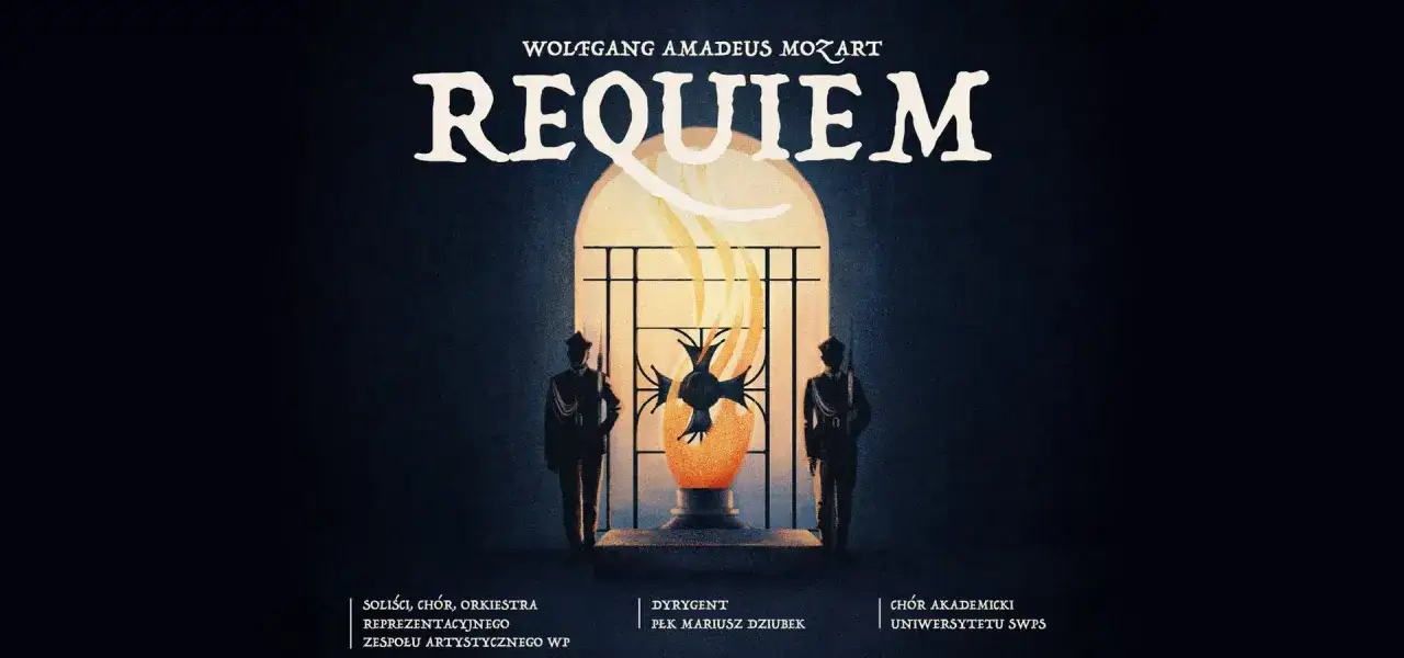 Wolfgang Amadeus Mozart: Requiem. Dwa cienie żołnierzy stoją przy płonącym symbolu. Co to jest Requiem?