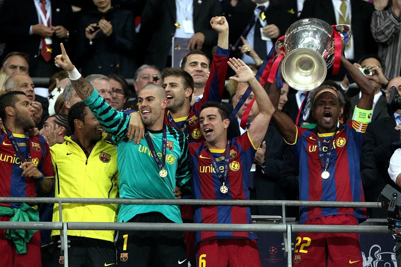 Lionel Messi celebrates Champions League win