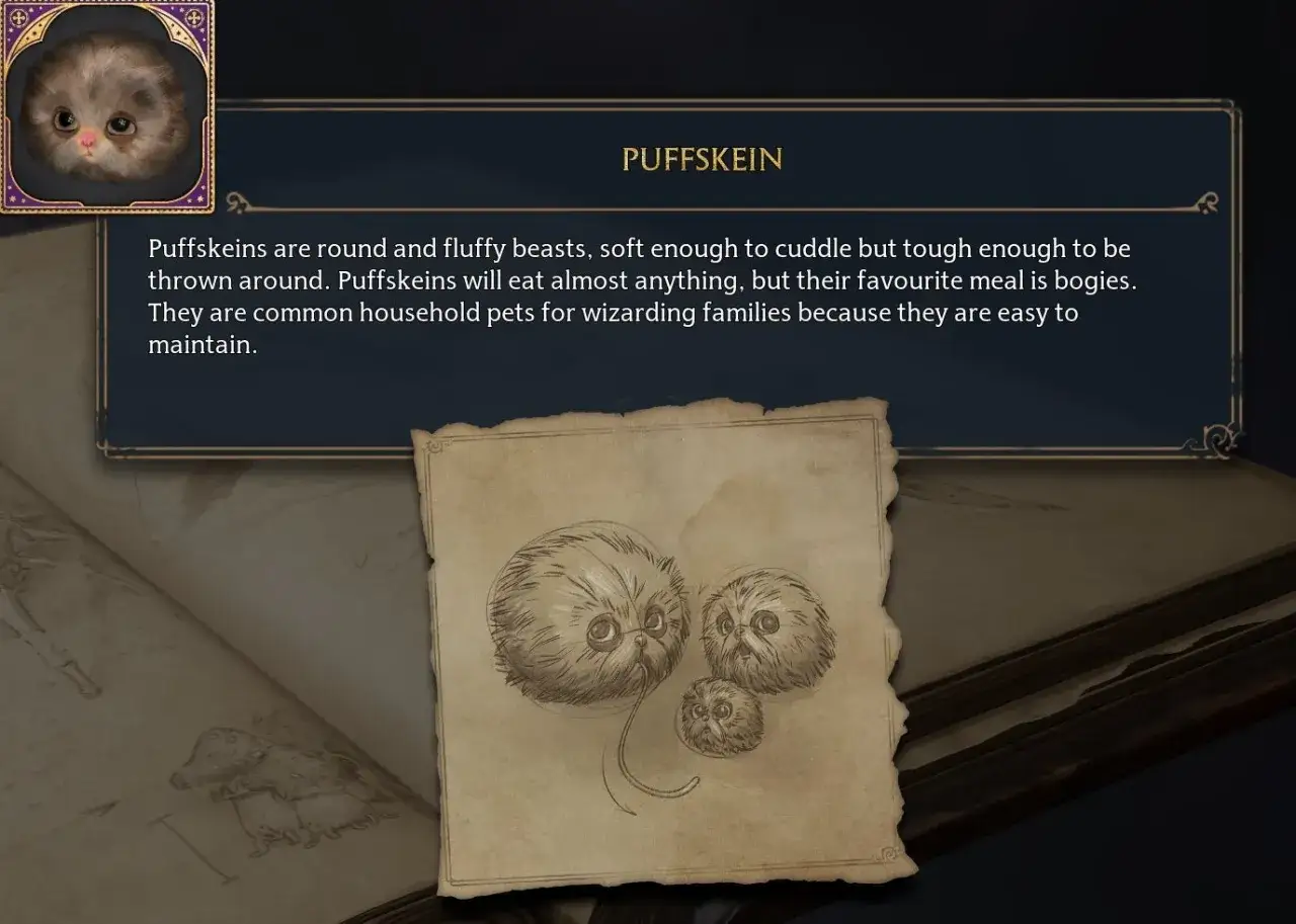 Urocze pufki z Hogwarts Legacy, rysunek puszystych stworzeń, które uwielbiają jeść gnomy.